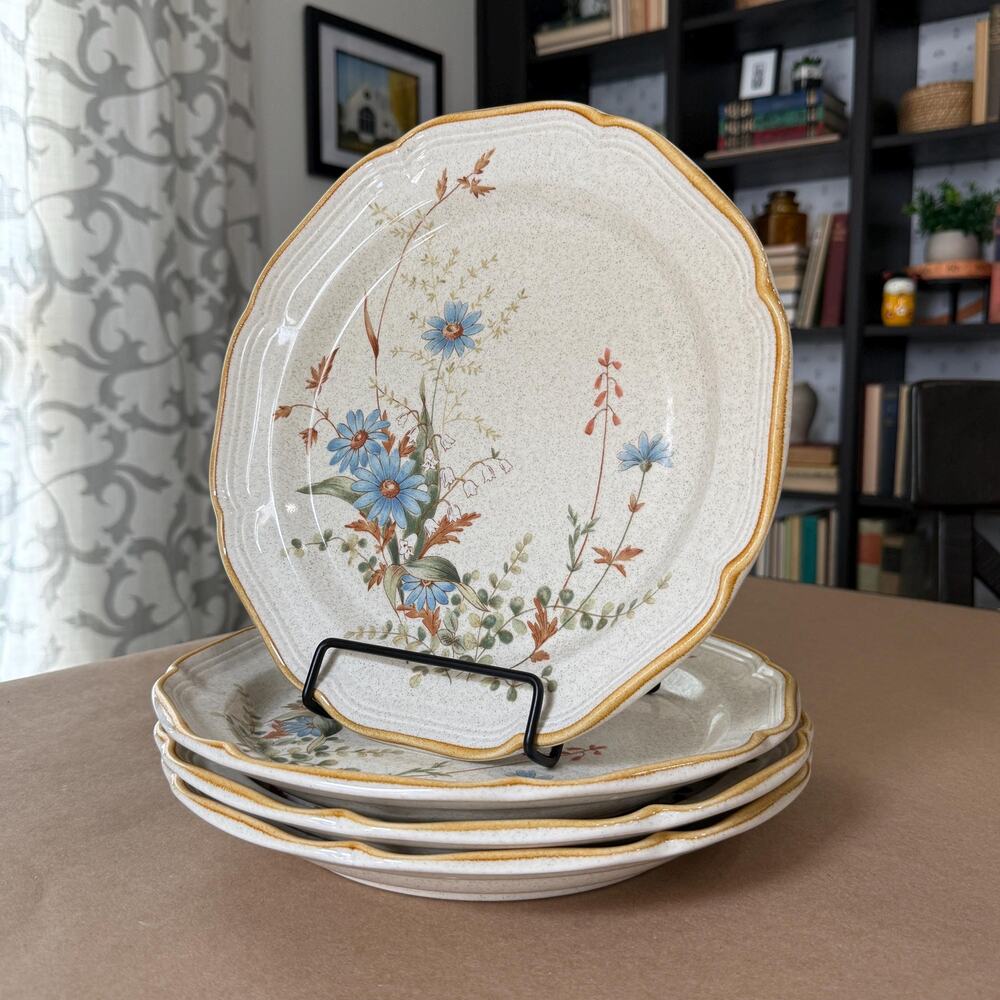 Vintage Mikasa EB804 Blue Daisies Dinner Plates Set of 4 - 10.5”